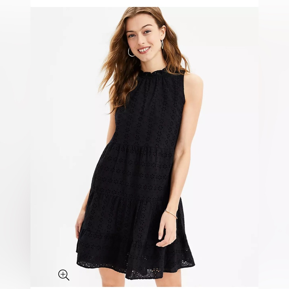 LOFT Black Eyelet Sleeveless Tiered Dress